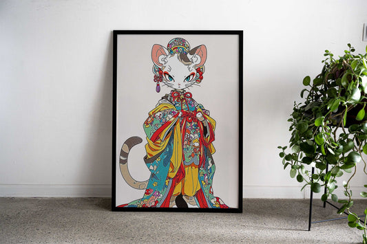 Cat Geisha Asian Style Poster | Wall Art for Home & Office | High-Quality Print - High-quality vinyl skin wrap deca