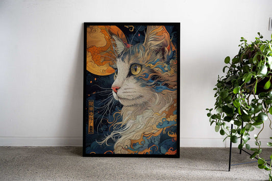 Cat Samurai Warrior Japan Asian Style Poster | Wall Art for Home & Office | High-Quality Print - High-quality vinyl