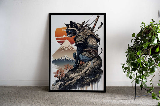 Cat Samurai Warrior Asian Style Poster | Wall Art for Home & Office | High-Quality Print - High-quality vinyl skin