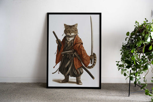 Cat Samurai Asian Style Poster | Wall Art for Home & Office | High-Quality Print - High-quality vinyl skin wrap dec