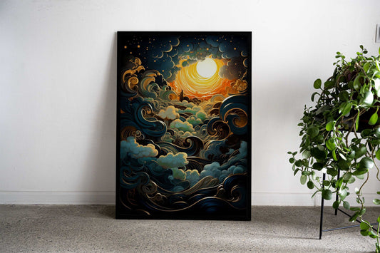 Celestial Waves Canvas Asian Style Poster | Wall Art for Home & Office | High-Quality Print - High-Quality Visual Display