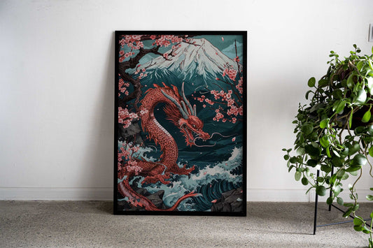 Cherry Blossom Dragon Asian Style Poster | Wall Art for Home & Office | High-Quality Print - High-Quality Visual Display