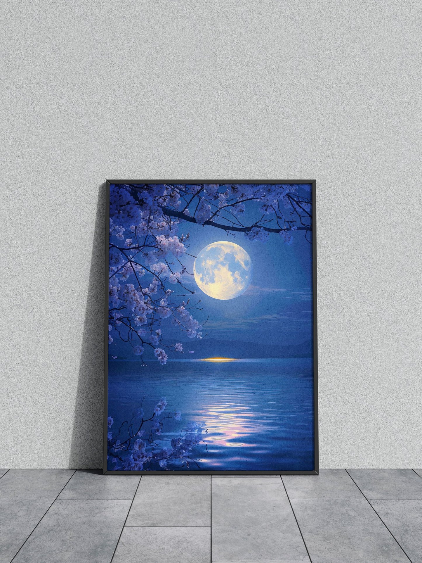 Cherry Blossom Moon Night Asian Style Poster | Wall Art for Home & Office | High-Quality Print