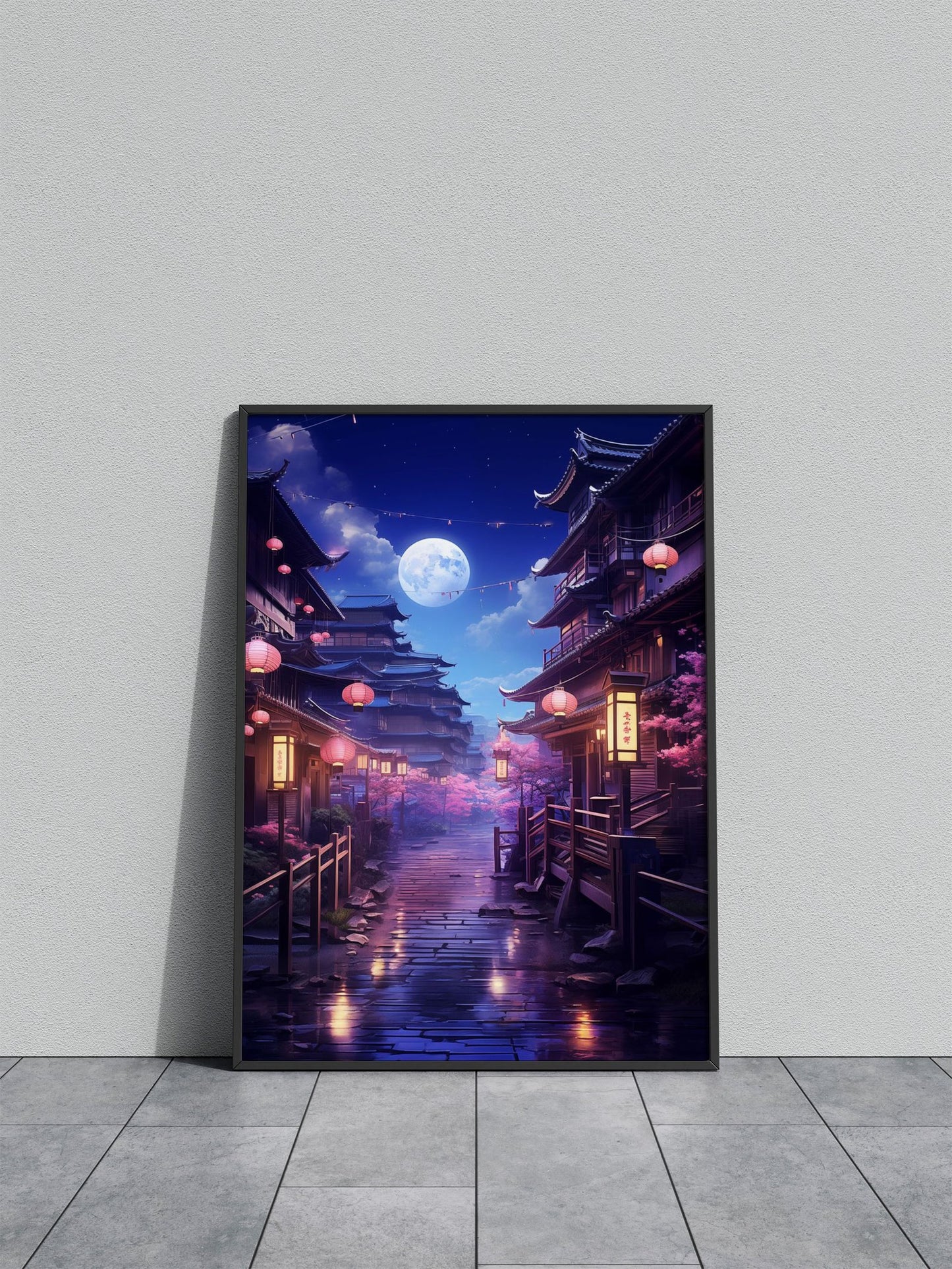 Cherry Blossom Temple Asian Style Poster | Wall Art for Home & Office | High-Quality Print