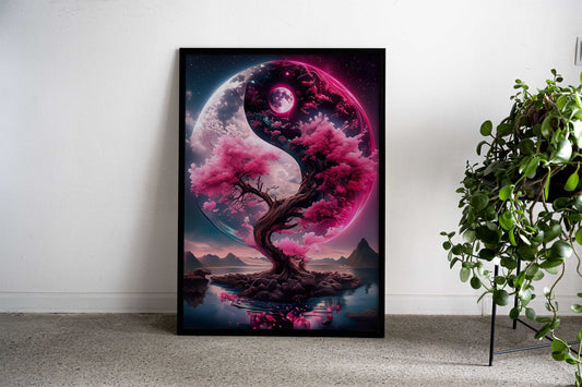 Cherry Blossom Yin Yang Asian Style Poster | Wall Art for Home & Office | High-Quality Print - High-Quality Visual Display