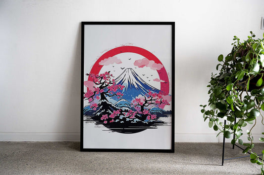 Cherry Blossoms And Fuji Asian Style Poster | Wall Art for Home & Office | High-Quality Print - High-Quality Visual Display