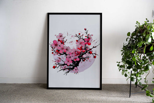Cherry Blossoms Vintage Asian Style Poster | Wall Art for Home & Office | High-Quality Print - High-Quality Visual Display