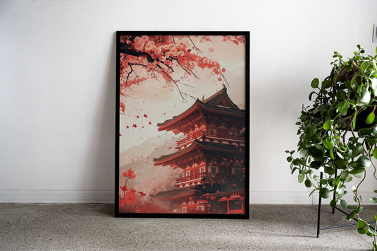 Cherry Japanese Temple Asian Style Poster | Wall Art for Home & Office | High-Quality Print - High-Quality Visual Display