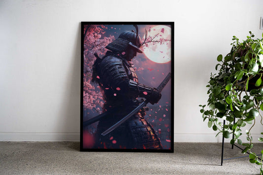 Cherry Moon Samurai Asian Style Poster | Wall Art for Home & Office | High-Quality Print - High-Quality Visual Display