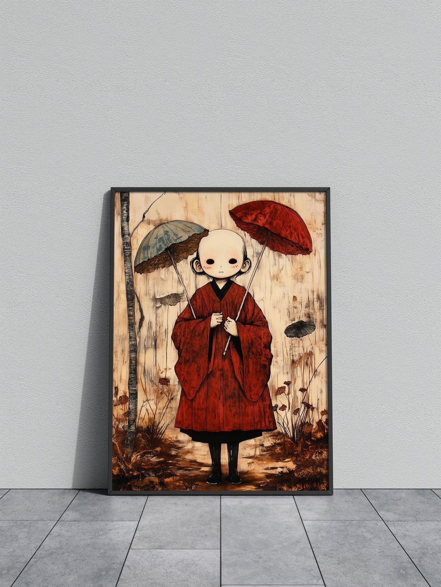 Child with Umbrellas Asian Style Poster | Wall Art for Home & Office | High-Quality Print - High-Quality Visual Display