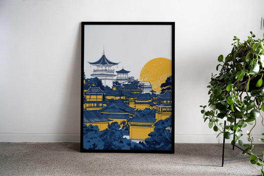 Chinese Architecture Illustration Asian Style Poster | Wall Art for Home & Office | High-Quality Print - High-Quality Visual Display
