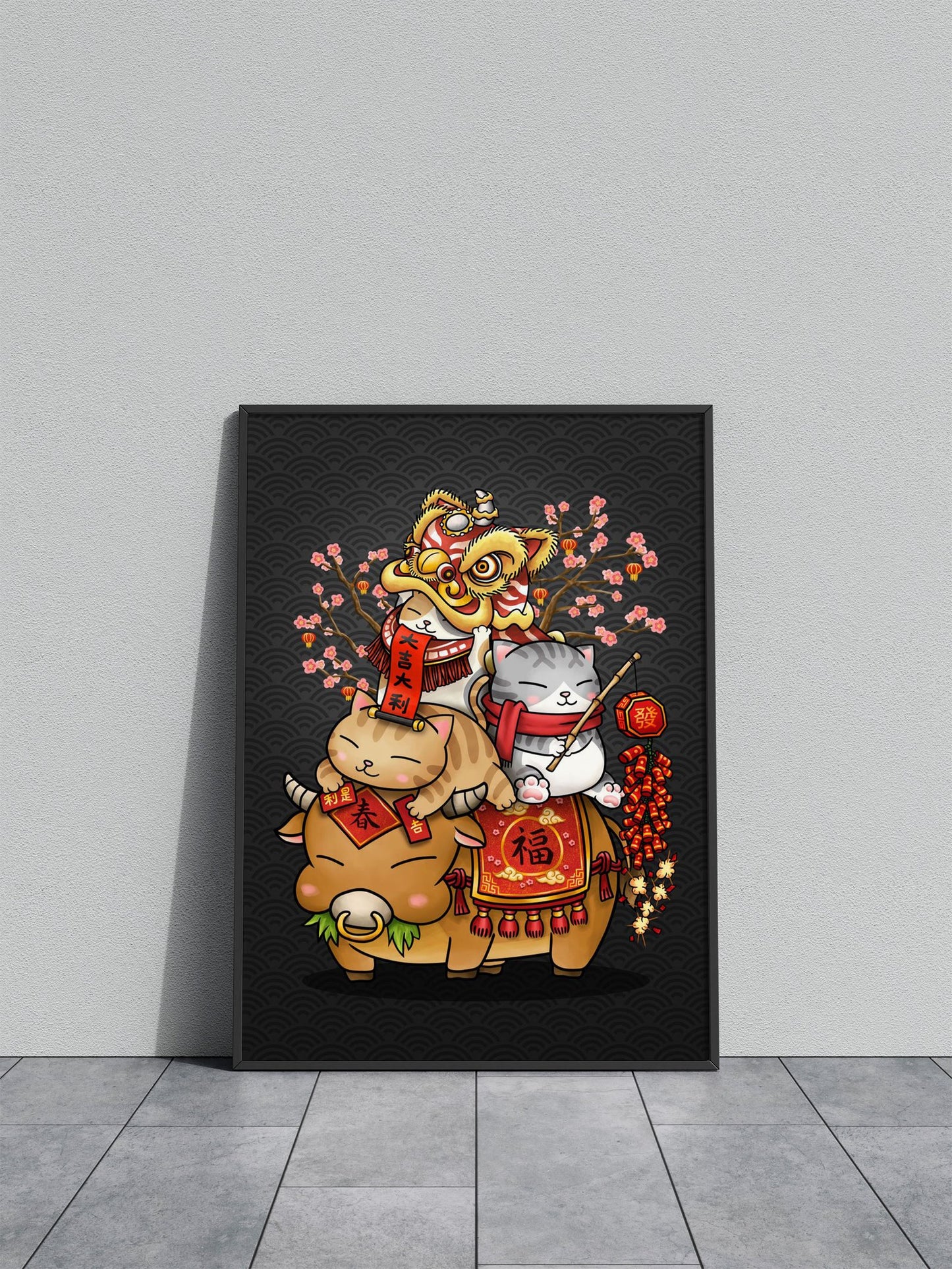 Chinese New Year Cats Asian Style Poster | Wall Art for Home & Office | High-Quality Print