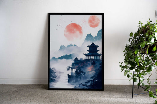 Chinese Pagoda Landscape Asian Style Poster | Wall Art for Home & Office | High-Quality Print - High-Quality Visual Display