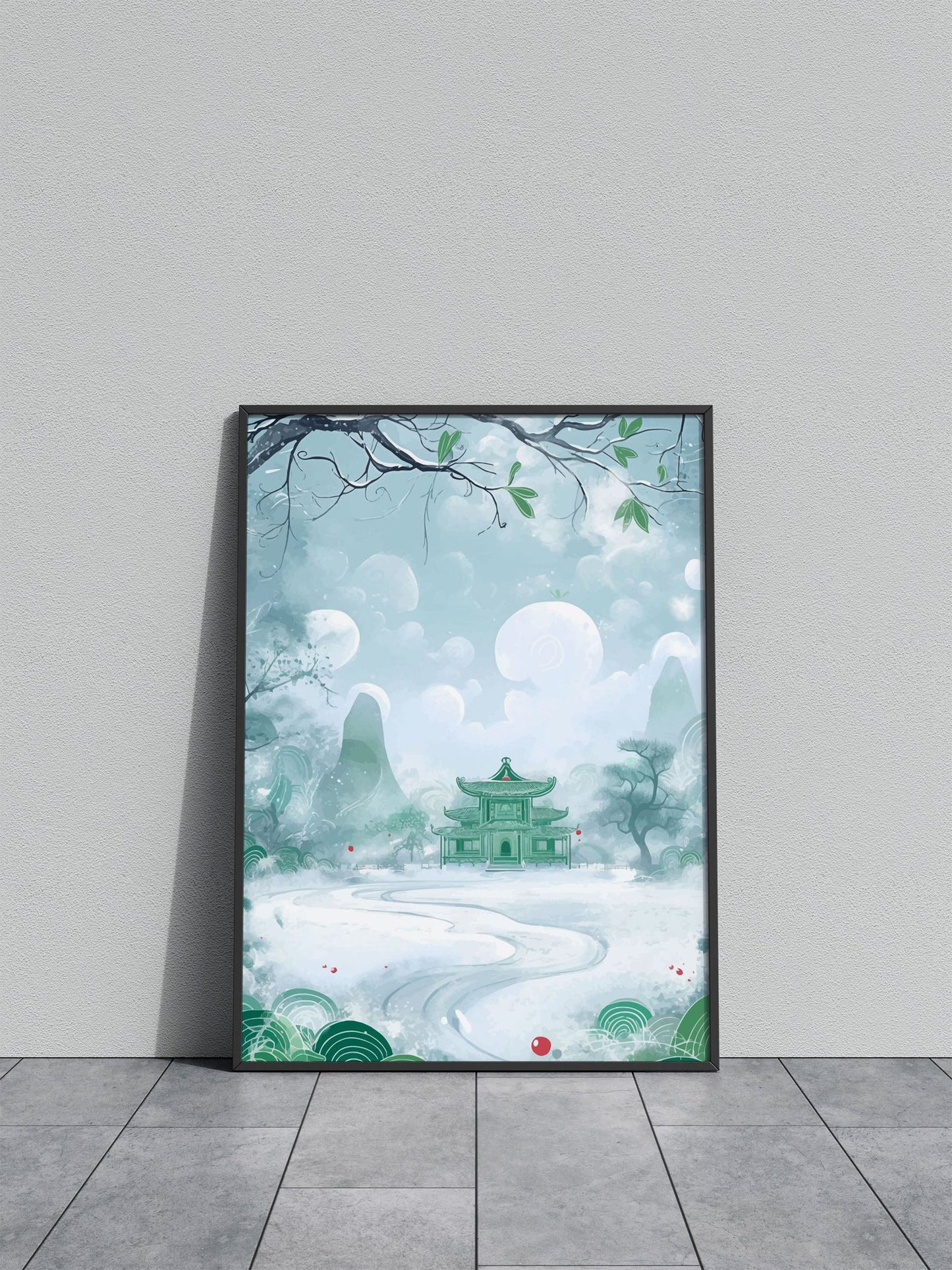 Chinese Temple Winter Landscape Asian Style Poster | Wall Art for Home & Office | High-Quality Print