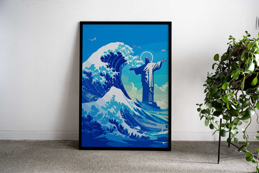 Christ the Redeemer Wave Asian Style Poster | Wall Art for Home & Office | High-Quality Print - High-Quality Visual Display