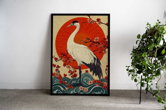 Crane and Cherry Blossoms Asian Style Poster | Wall Art for Home & Office | High-Quality Print - High-Quality Visual Display