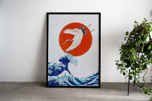 Crane and Wave Asian Style Poster | Wall Art for Home & Office | High-Quality Print - High-Quality Visual Display