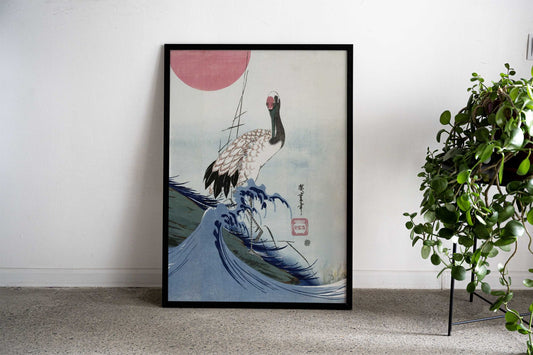 Crane in Waves Asian Style Poster | Wall Art for Home & Office | High-Quality Print - High-Quality Visual Display