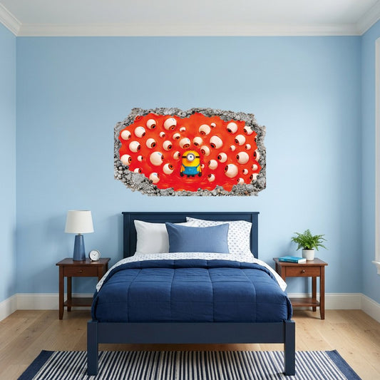 Creepy Red Eyes Minion Halloween 3D Smashed Wall Art Decal Sticker Decor Kids Room Wall Decal