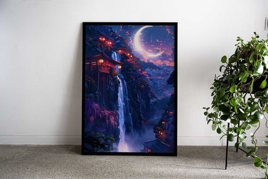 Crescent Moon Nightscape Asian Style Poster | Wall Art for Home & Office | High-Quality Print - High-Quality Visual Display