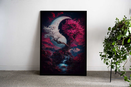 Crescent Moon Tree Asian Style Poster | Wall Art for Home & Office | High-Quality Print - High-Quality Visual Display