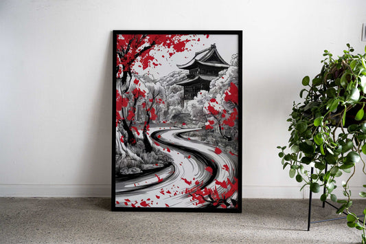 Crimson Japanese pagoda Asian Style Poster | Wall Art for Home & Office | High-Quality Print - High-Quality Visual Display
