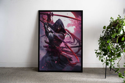 Crimson Kunoichi Asian Style Poster | Wall Art for Home & Office | High-Quality Print - High-Quality Visual Display