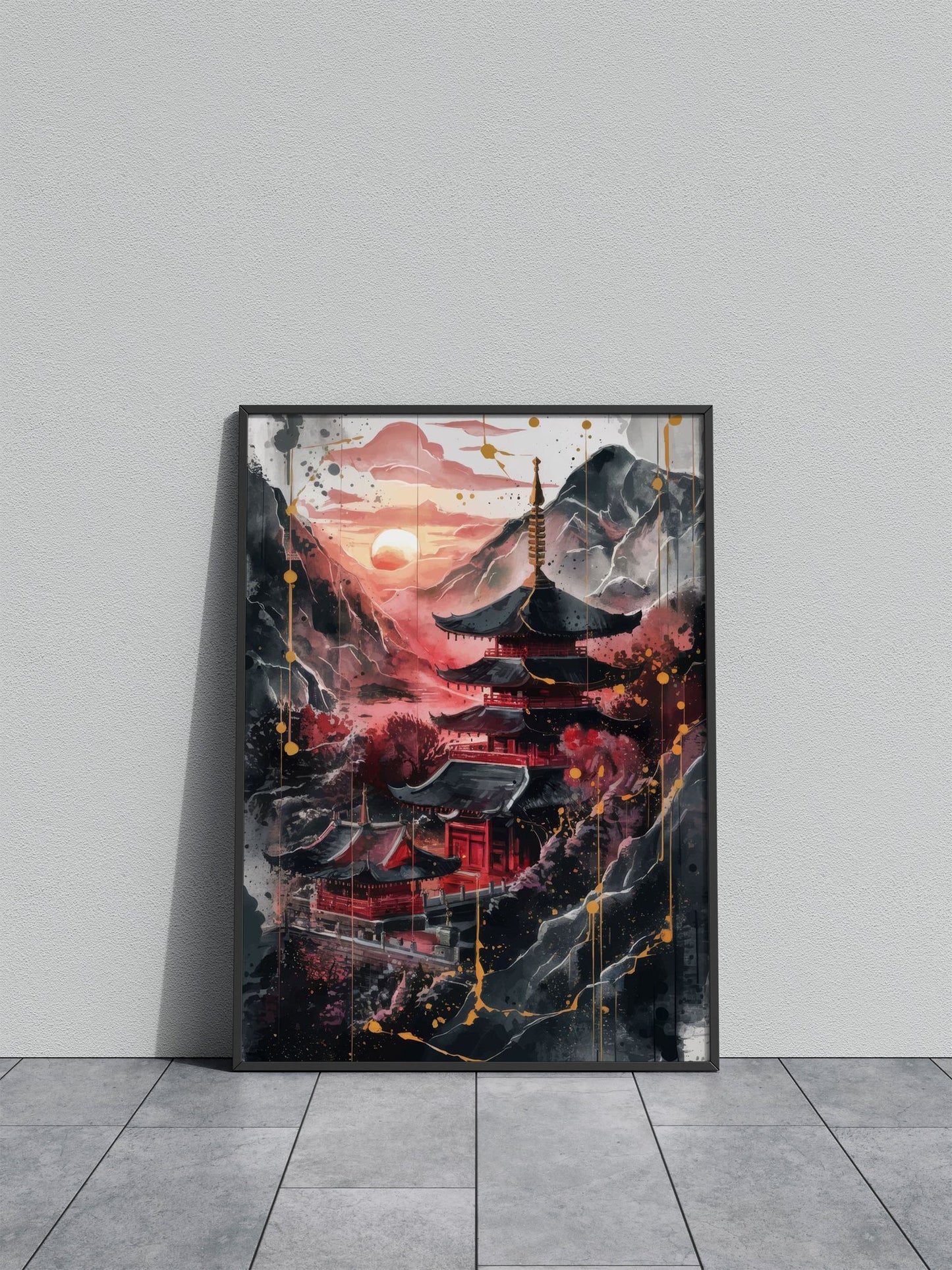 Crimson Pagoda Sunset Asian Style Poster | Wall Art for Home & Office | High-Quality Print