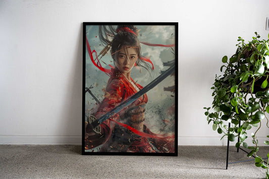 Crimson Wind Warrior Asian Style Poster | Wall Art for Home & Office | High-Quality Print - High-Quality Visual Display