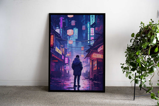 Cyberpunk Alley Asian Style Poster | Wall Art for Home & Office | High-Quality Print - High-Quality Visual Display