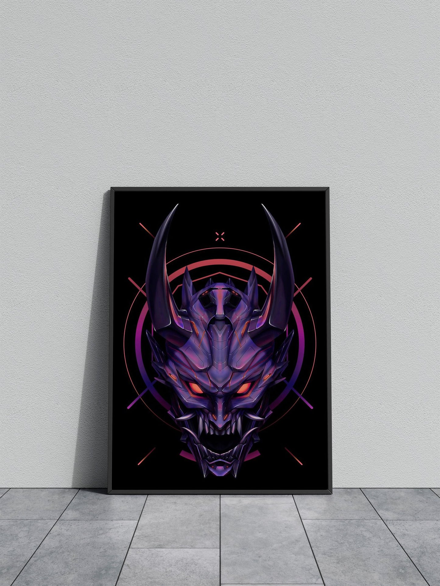 Cyberpunk Demon Mask Asian Style Poster | Wall Art for Home & Office | High-Quality Print