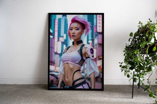 Cyberpunk Girl 07 Pink Asian Style Poster | Wall Art for Home & Office | High-Quality Print - High-Quality Visual Display
