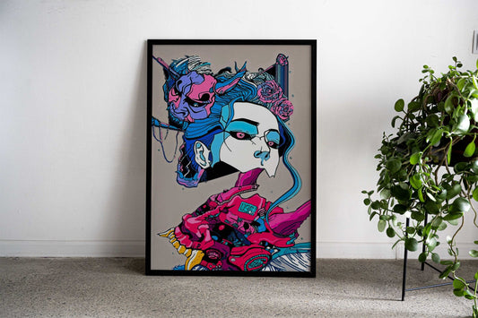 Cyberpunk Oni Mask Asian Style Poster | Wall Art for Home & Office | High-Quality Print - High-Quality Visual Display