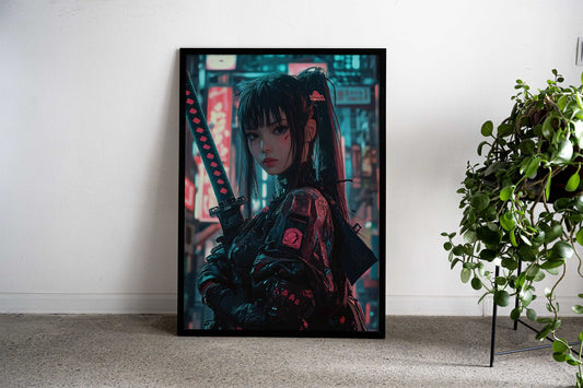 Cyberpunk Samurai Girl Asian Style Poster | Wall Art for Home & Office | High-Quality Print - High-Quality Visual Display