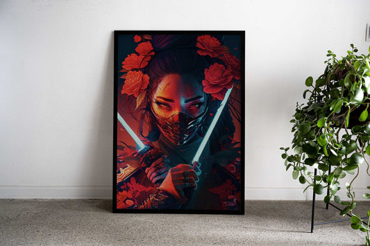 Cyberpunk Samurai Woman Asian Style Poster | Wall Art for Home & Office | High-Quality Print - High-Quality Visual Display