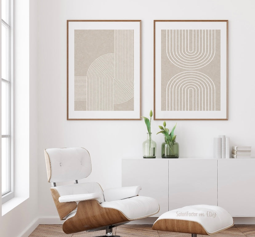 Mid-Century Neutral Rainbow Art Set