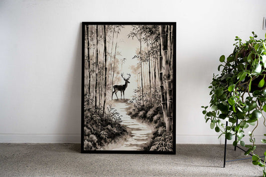 Deer in the Forest Art Asian Style Poster | Wall Art for Home & Office | High-Quality Print - High-Quality Visual Display