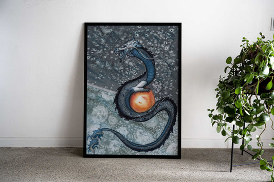 Delft Denim Dragon Asian Style Poster | Wall Art for Home & Office | High-Quality Print - High-Quality Visual Display