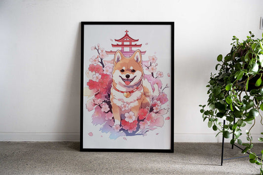 Dog Japan Shiba Blossom Asian Style Poster | Wall Art for Home & Office | High-Quality Print - High-Quality Visual Display