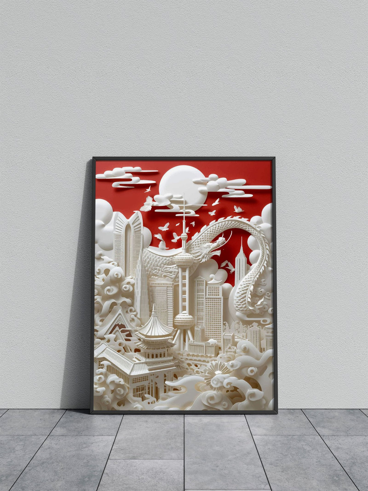 Dragon Cityscape Harmony Asian Style Poster | Wall Art for Home & Office | High-Quality Print - High-Quality Visual Display