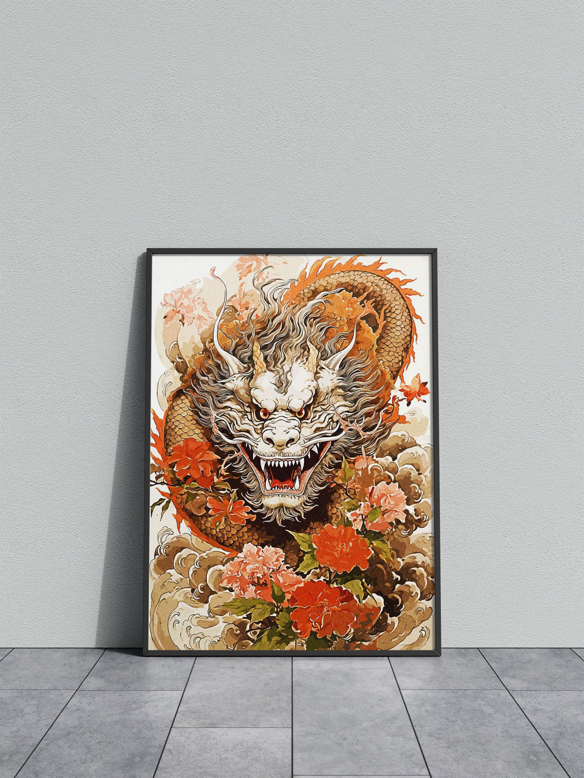 Dragon Flowers Asian Style Poster | Wall Art for Home & Office | High-Quality Print - High-Quality Visual Display