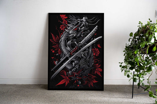 Dragon Katana Asian Style Poster | Wall Art for Home & Office | High-Quality Print - High-Quality Visual Display