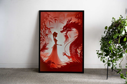 Dragon and Woman Asian Style Poster | Wall Art for Home & Office | High-Quality Print - High-Quality Visual Display