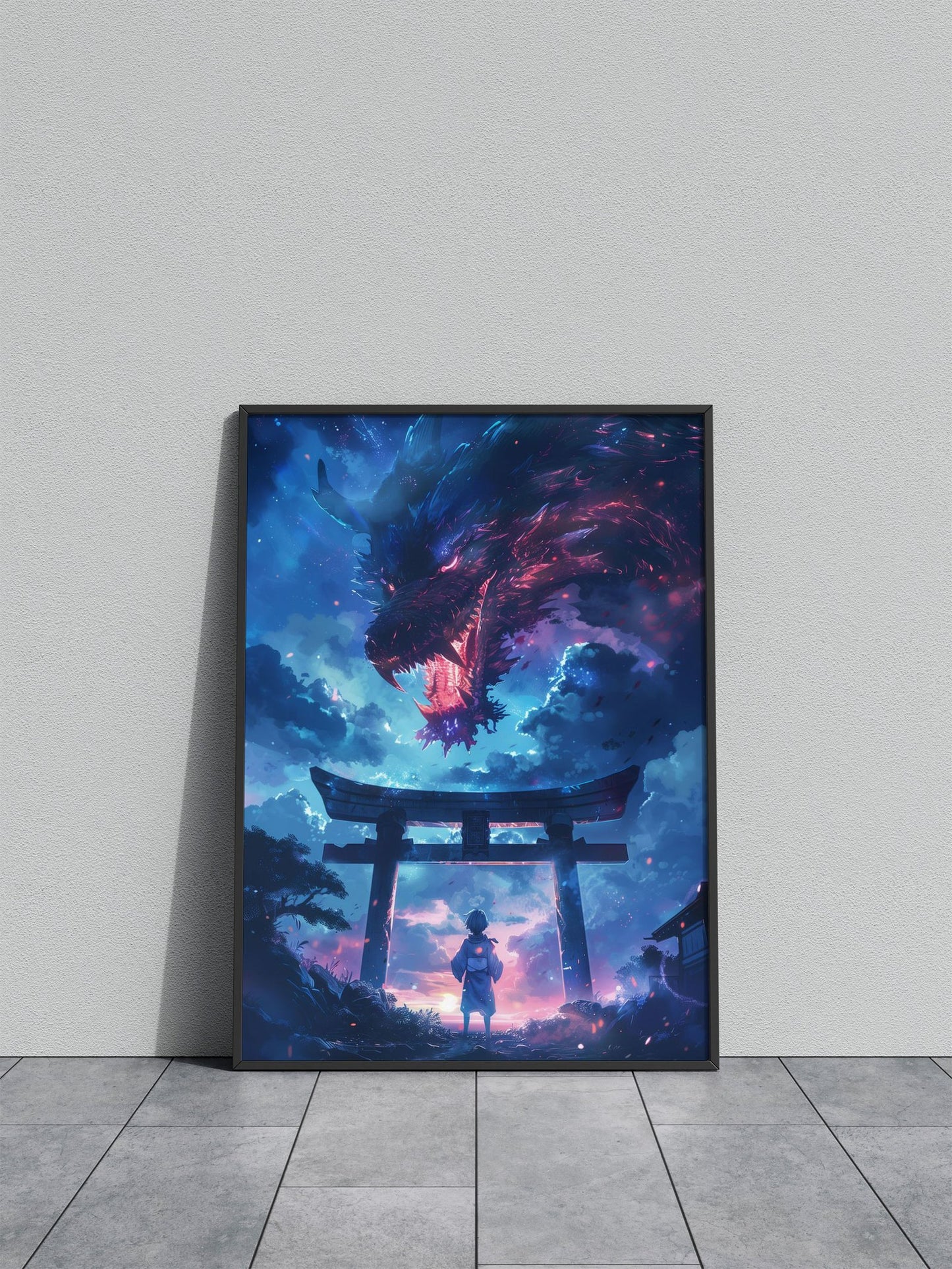 Dragons Torii Gate Anime Asian Style Poster | Wall Art for Home & Office | High-Quality Print