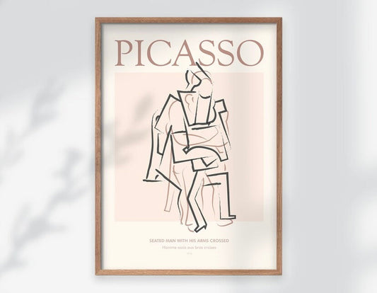 Seated Man Line Art Print Inspired by Picasso - High-Quality Premium Wall Art Decor Sticker