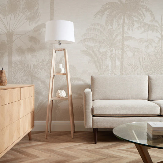 Neutral Etched Palms Wall Mural