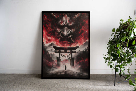 Evil Torii Gate Oni Mask Asian Style Poster | Wall Art for Home & Office | High-Quality Print - High-Quality Visual Display