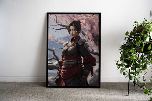 Female Samurai Sakura Asian Style Poster | Wall Art for Home & Office | High-Quality Print - High-Quality Visual Display
