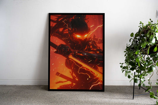 Fire Themed Ninja Asian Style Poster | Wall Art for Home & Office | High-Quality Print - High-Quality Visual Display
