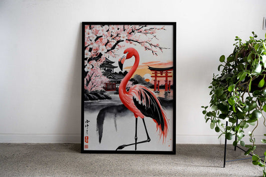 Flamingo Japan Painting Asian Style Poster | Wall Art for Home & Office | High-Quality Print - High-Quality Visual Display